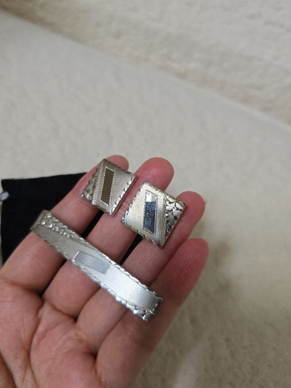 Solid sterling cufflinks and tie clip / money clip set 1oz heavy Engraveable